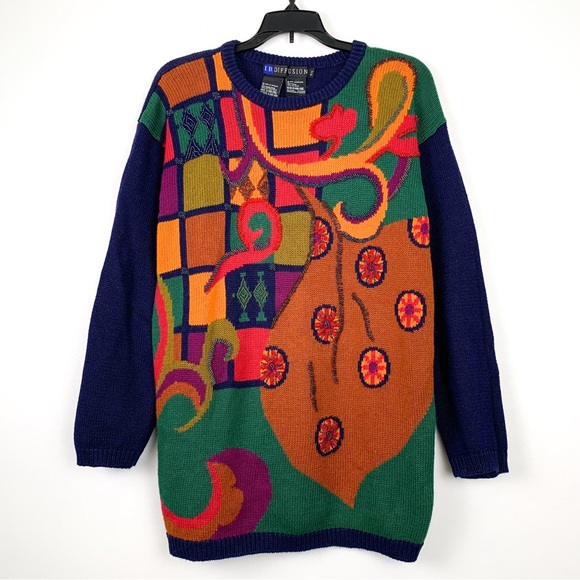 Vintage 90s IB Diffusion beaded sweater long pullover abstract oversized small - Picture 1 of 10